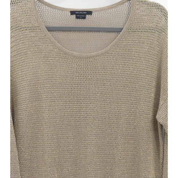 Mel & Lisa Silk Cotton Metallic Open Knit Tunic Sweater Size XS Tan Gold Beachy - Picture 2 of 8